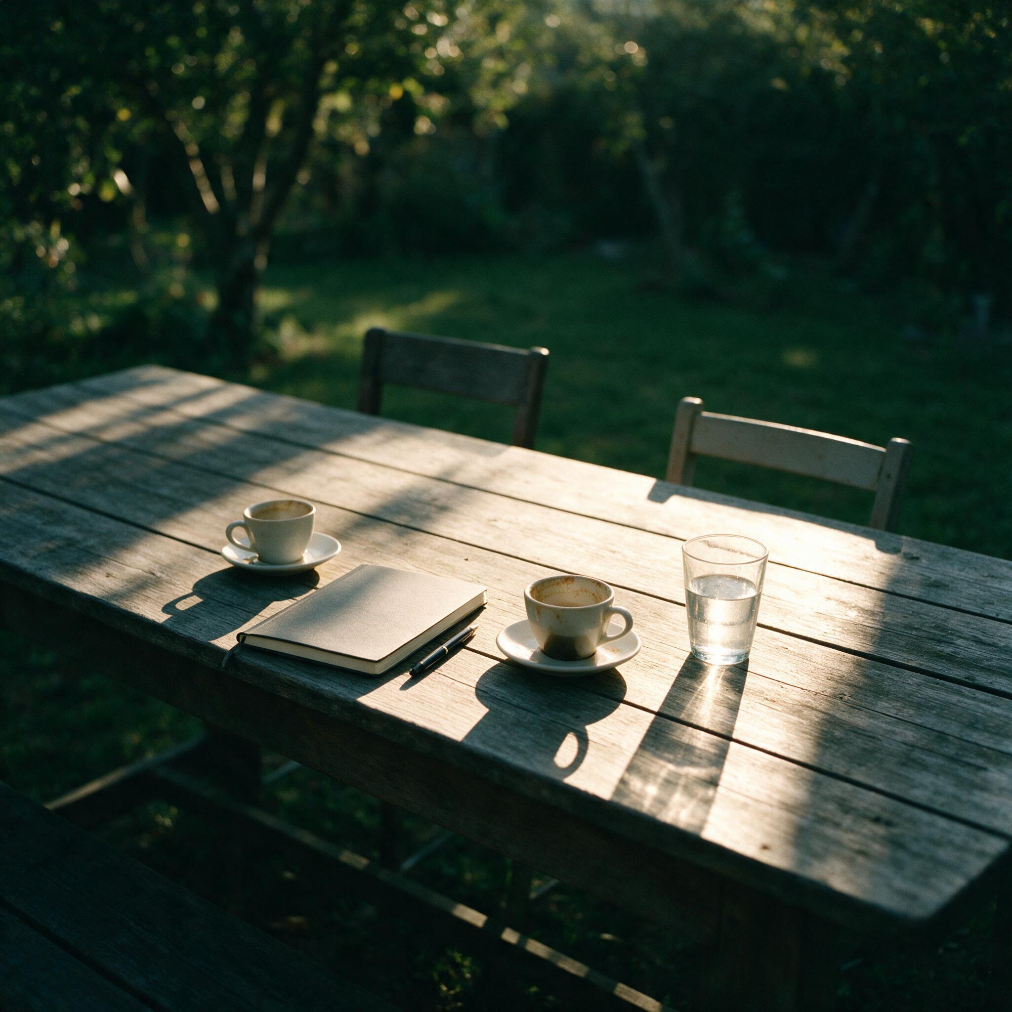 Leeg terras met tafel en stoelen buiten